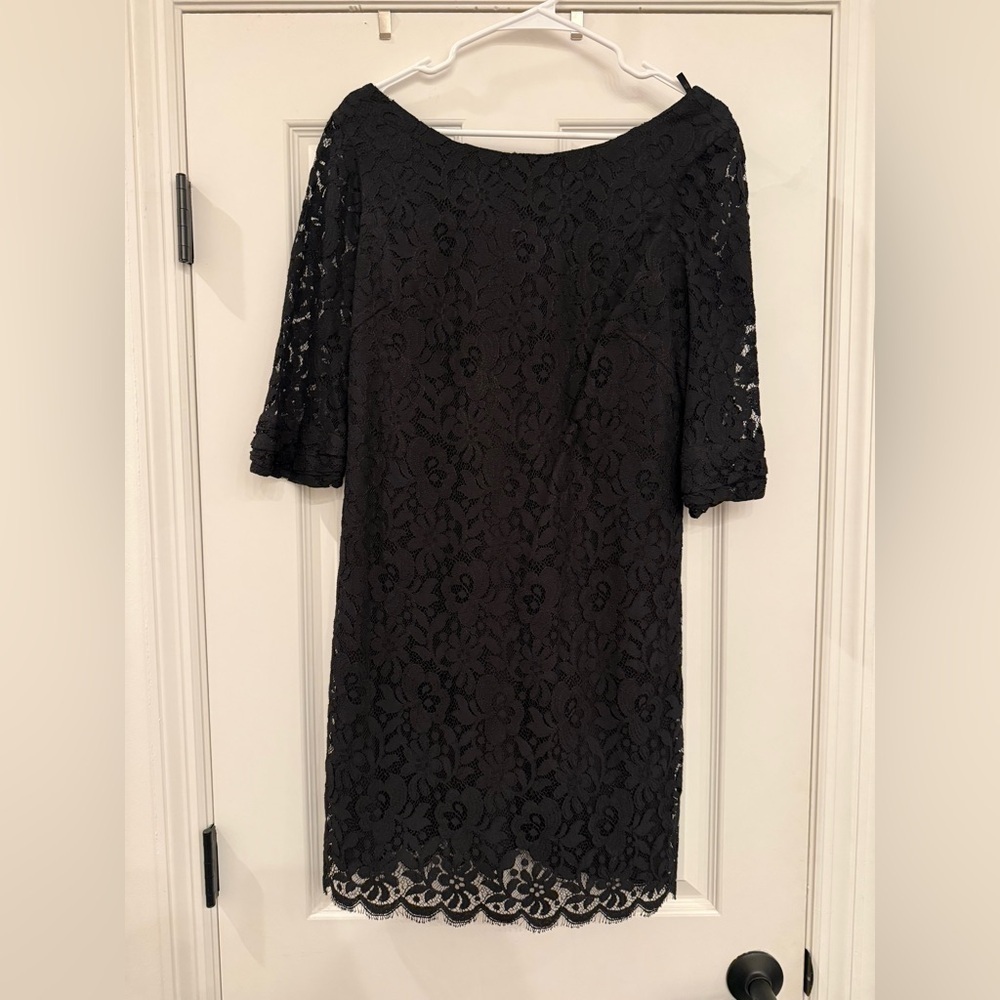 Shoshanna Black Lace Mini Shift Dress Size 10 - Picture 2 of 5